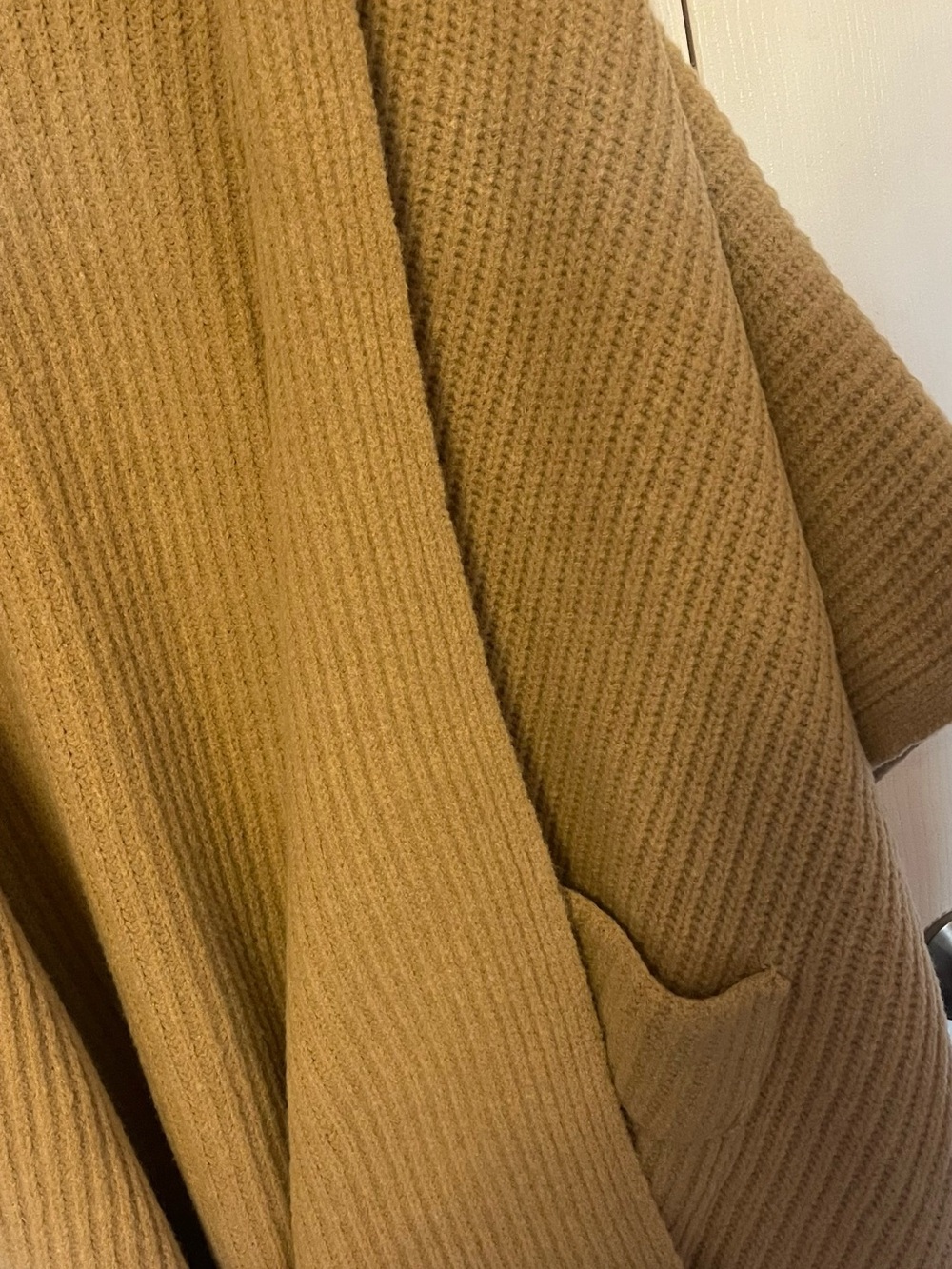 aerie Oversized Open-Front Cardigan in Camel Brown - Picture 3 of 5